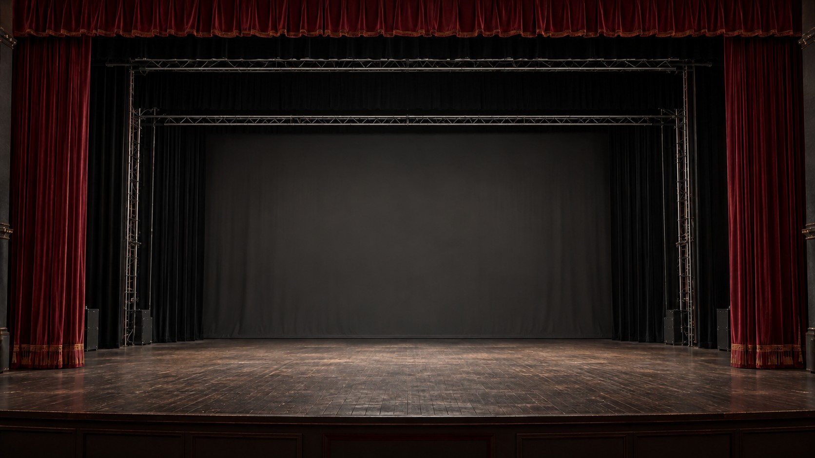 Une scène de théâtre éclairée par des faisceaux de couleur